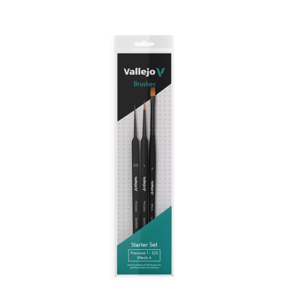 Vallejo - Brush Set / Precision - Start Set Round No.1, 3/0 Triangular Handle, Flat No.4, synthetics-B03990