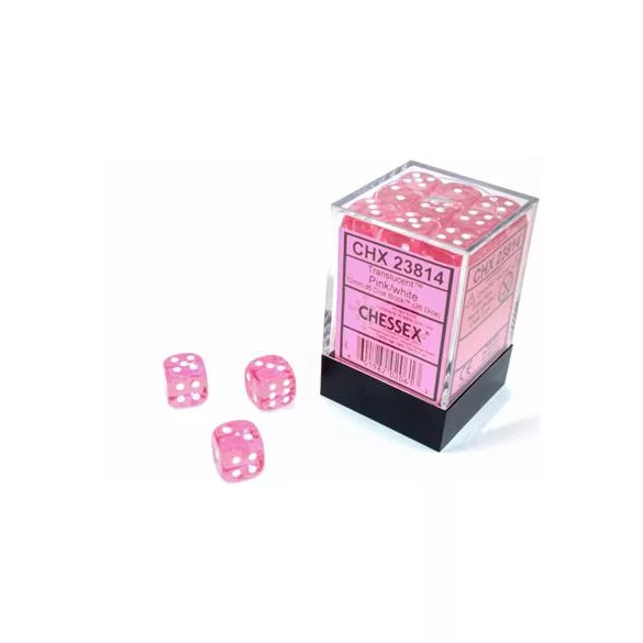 Chessex Translucent Pink/white 12mm d6 Dice Block (36 dice)-23814
