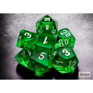 Chessex Translucent Mini-Polyhedral Green/white 7-Die Set-20375