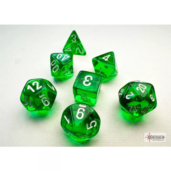 Chessex Translucent Mini-Polyhedral Green/white 7-Die Set-20375