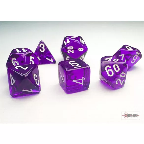 Chessex Translucent Mini-Polyhedral Purple/white 7-Die Set-20377