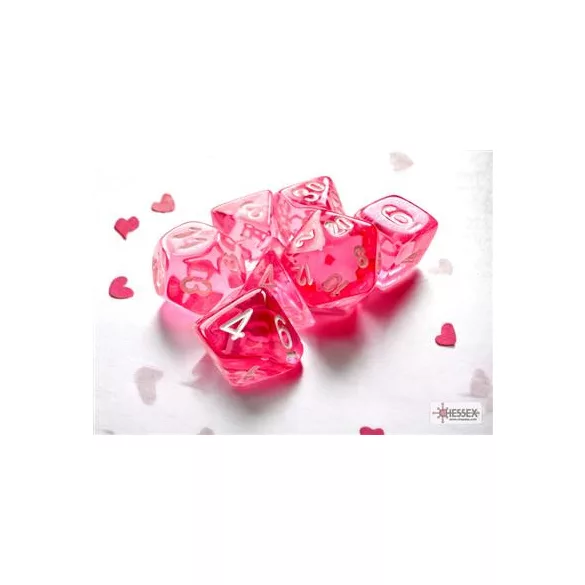 Chessex Translucent Mini-Polyhedral Pink/white 7-Die Set-20384