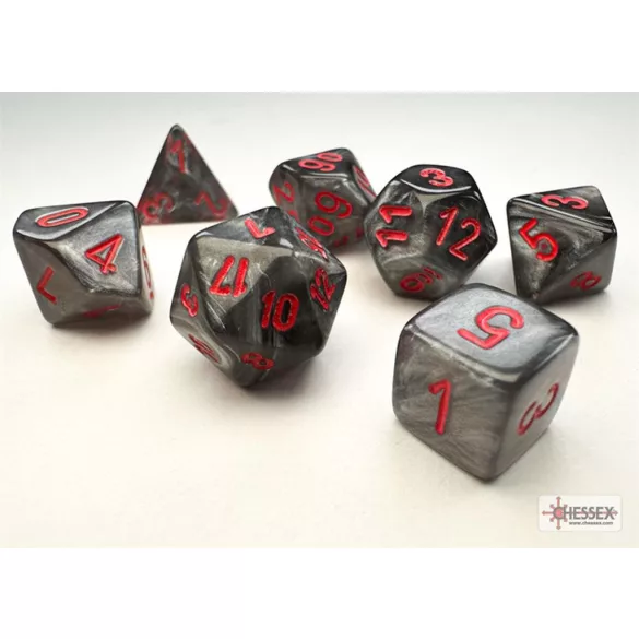 Chessex Velvet Mini-Polyhedral Black/red 7-Die Set-20478