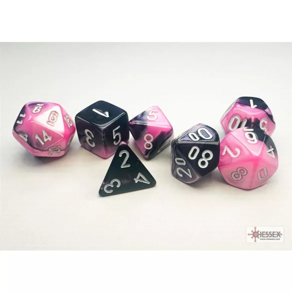 Chessex Gemini Mini-Polyhedral Black-Pink/white 7-Die Set-20630
