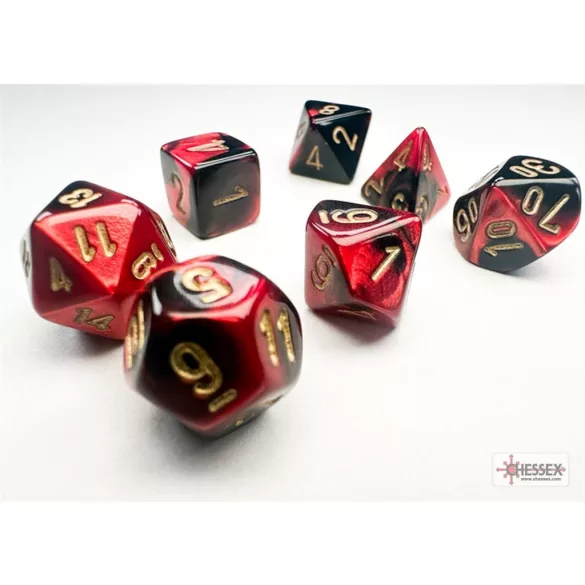 Chessex Gemini Mini-Polyhedral Black-Red/gold 7-Die Set-20633