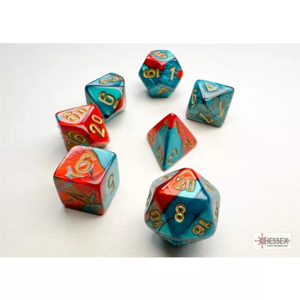 Chessex Gemini Mini-Polyhedral Red-Teal/gold 7-Die Set-20662