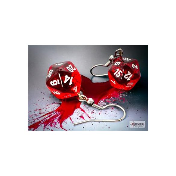 Chessex Hook Earrings Translucent Red Mini-Poly d20 Pair-54201