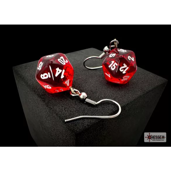 Chessex Hook Earrings Translucent Red Mini-Poly d20 Pair-54201