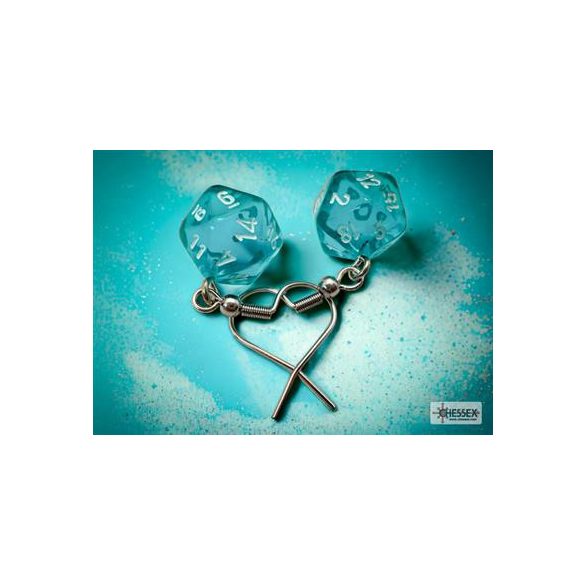 Chessex Hook Earrings Translucent Teal Mini-Poly d20 Pair-54202