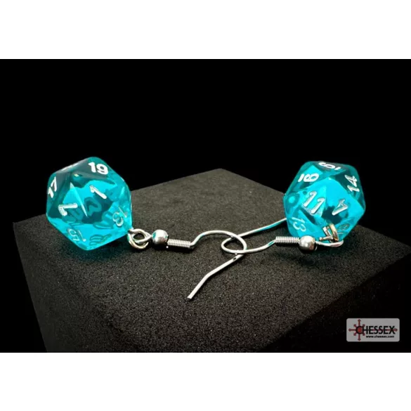 Chessex Hook Earrings Translucent Teal Mini-Poly d20 Pair-54202