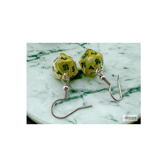 Chessex Hook Earrings Marble Green Mini-Poly d20 Pair-54203