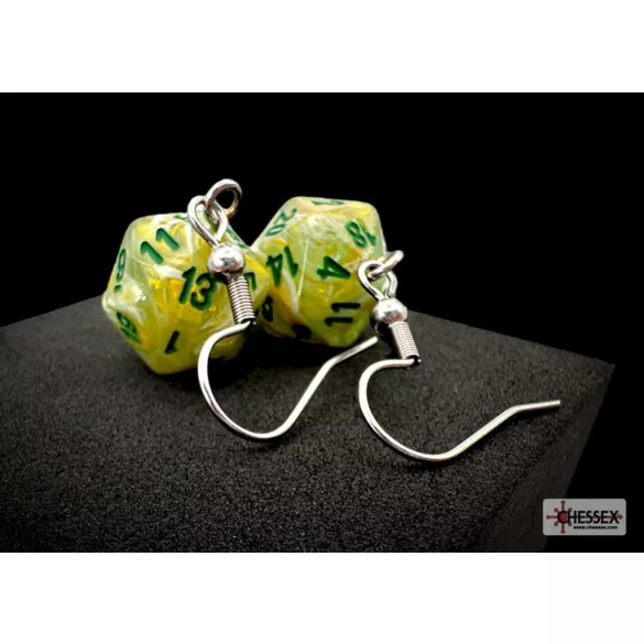 Chessex Hook Earrings Marble Green Mini-Poly d20 Pair-54203