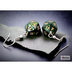 Chessex Hook Earrings Scarab Jade Mini-Poly d20 Pair-54204