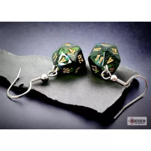 Chessex Hook Earrings Scarab Jade Mini-Poly d20 Pair-54204