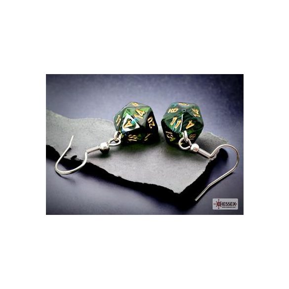 Chessex Hook Earrings Scarab Jade Mini-Poly d20 Pair-54204
