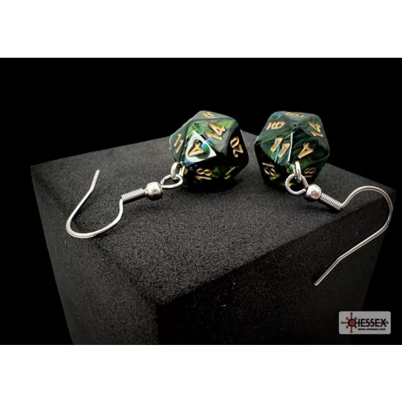 Chessex Hook Earrings Scarab Jade Mini-Poly d20 Pair-54204