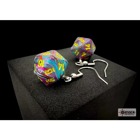 Chessex Hook Earrings Festive Mosaic Mini-Poly d20 Pair-54207