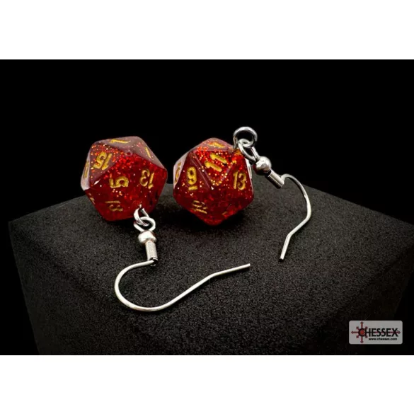 Chessex Hook Earrings Glitter Ruby Mini-Poly d20 Pair-54208