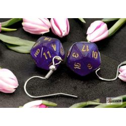 Chessex Hook Earrings Borealis Royal Purple Mini-Poly d20 Pair-54212