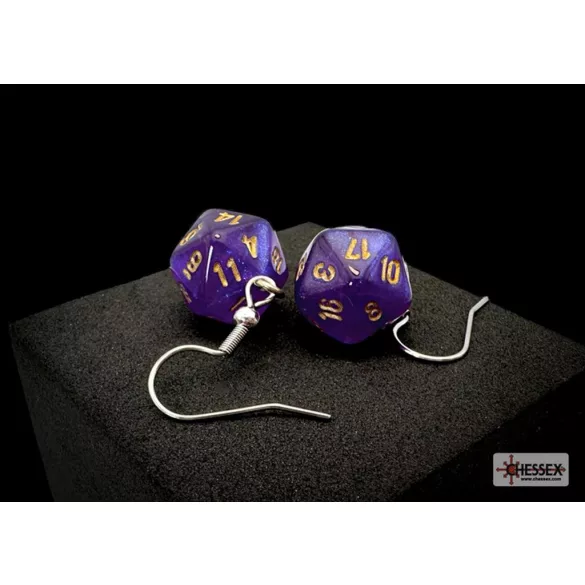 Chessex Hook Earrings Borealis Royal Purple Mini-Poly d20 Pair-54212