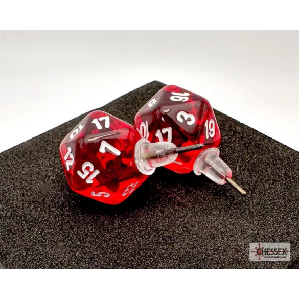 Chessex Stud Earrings Translucent Red Mini-Poly d20 Pair-54501