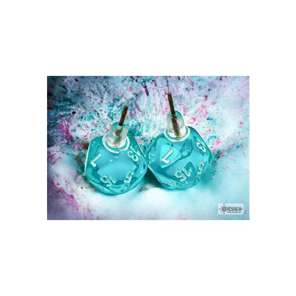 Chessex Stud Earrings Translucent Teal Mini-Poly d20 Pair-54502