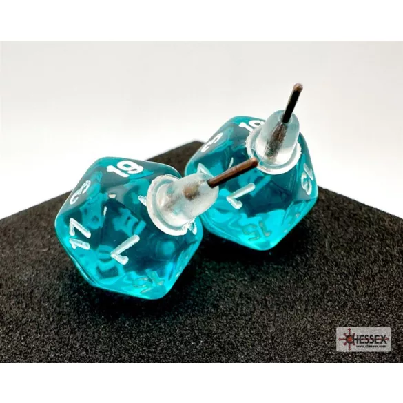 Chessex Stud Earrings Translucent Teal Mini-Poly d20 Pair-54502