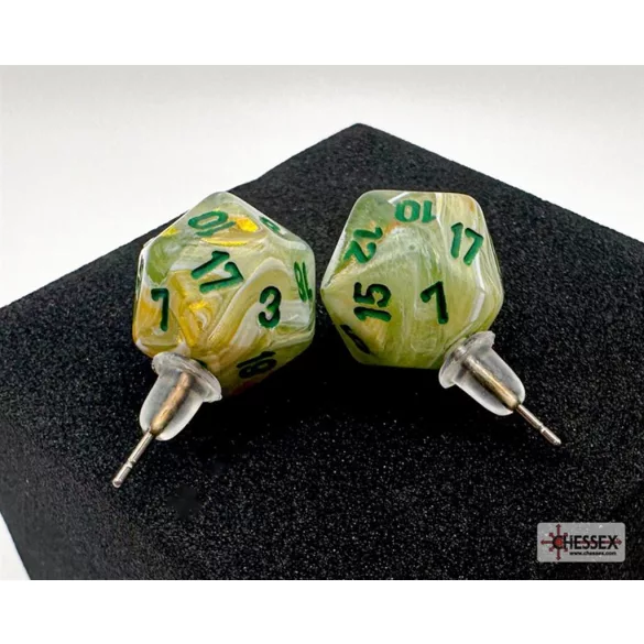 Chessex Stud Earrings Marble Green Mini-Poly d20 Pair-54503