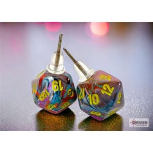 Chessex Stud Earrings Festive Mosaic Mini-Poly d20 Pair-54507