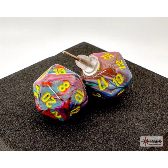 Chessex Stud Earrings Festive Mosaic Mini-Poly d20 Pair-54507