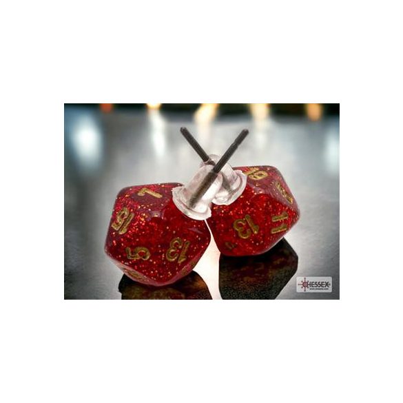 Chessex Stud Earrings Glitter Ruby Mini-Poly d20 Pair-54508