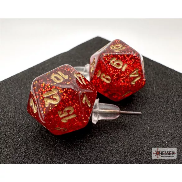 Chessex Stud Earrings Glitter Ruby Mini-Poly d20 Pair-54508