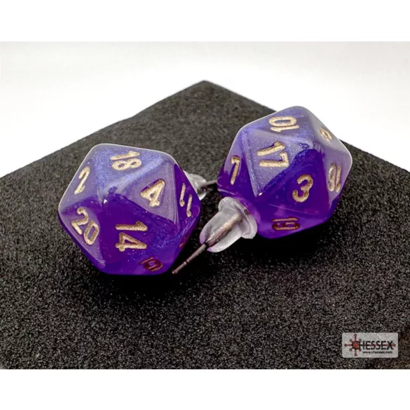 Chessex Stud Earrings Borealis Royal Purple Mini-Poly d20 Pair-54512