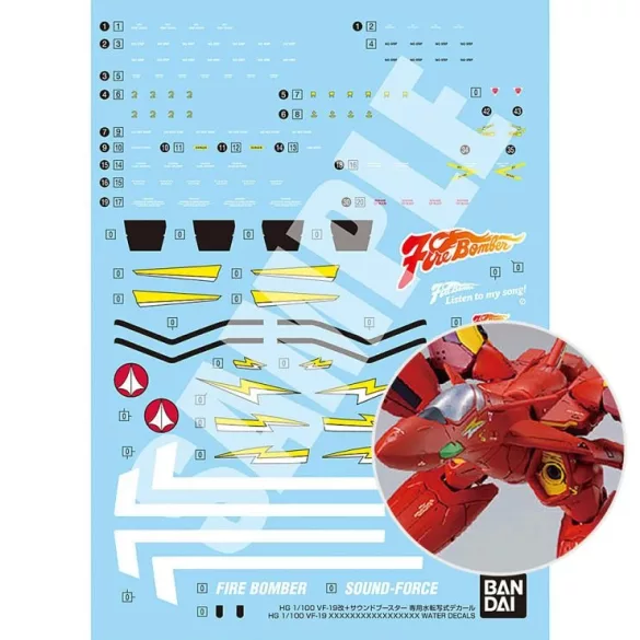 HG 1/100 VF-19 CUSTOM FIRE VALKYRIE WITH SOUND BOOSTER WATER DECALS-MK66316