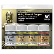 Vallejo - Liquid Gold / 4 colors set - Alcohol-based Metallic Set - Gold (2), Silver & Copper 35 ml-70199