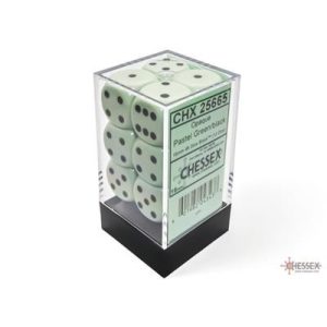 Chessex Opaque Pastel Green/black 16mm d6 Dice Block (12 dice)-25665