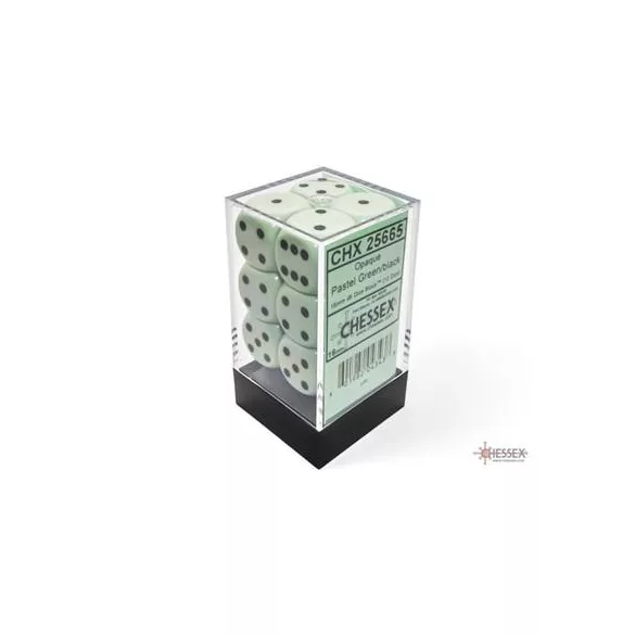 Chessex Opaque Pastel Green/black 16mm d6 Dice Block (12 dice)-25665