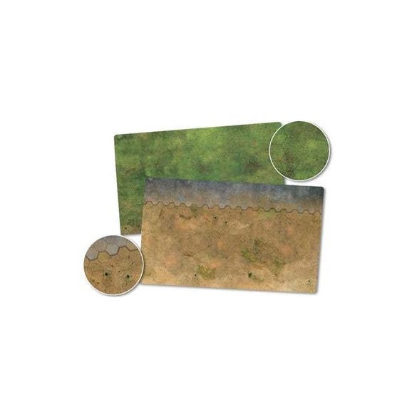 Game Mat 1, 36"x22" Double Sided (Grasslands/Arid/Urban)-HEXT15