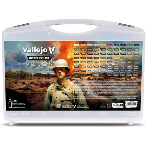 Vallejo - Model Color / 80 colors case - Military Case includes: 76 colors + 4 auxiliaries 18 ml-70253
