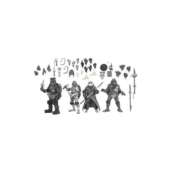 Universal Monsters x TMNT -  7” Scale Action Figure - 4 Pack Turtles Black & White-NE54468-01