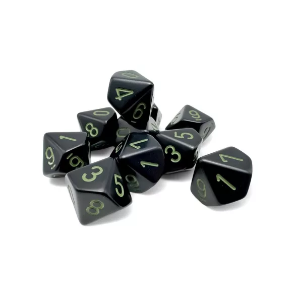 Opaque Black/green Set of Ten d10s-25258