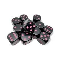 Opaque Black/pink 16mm d6 Dice Block (12 dice)-25648