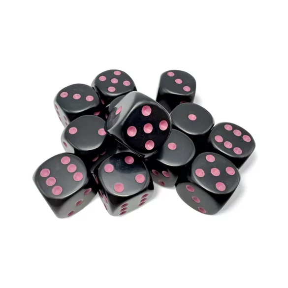 Opaque Black/pink 16mm d6 Dice Block (12 dice)-25648