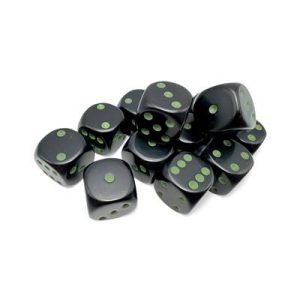 Opaque Black/green 16mm d6 Dice Block (12 dice)-25658