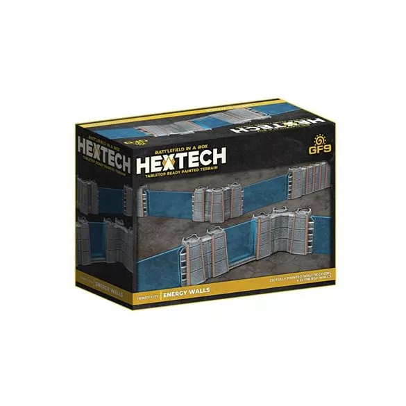 HexTech - Battlefield in a Box Terrain: Trinity City Energy Walls (x26) - Grey/Blue-HEXT31