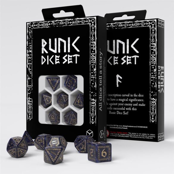 Runic Mixed-blue & gold Dice Set-SRUN09