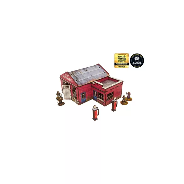WW2 Normandy Garage w. Petrol Station Prepainted [28mm/1:56]-H00131
