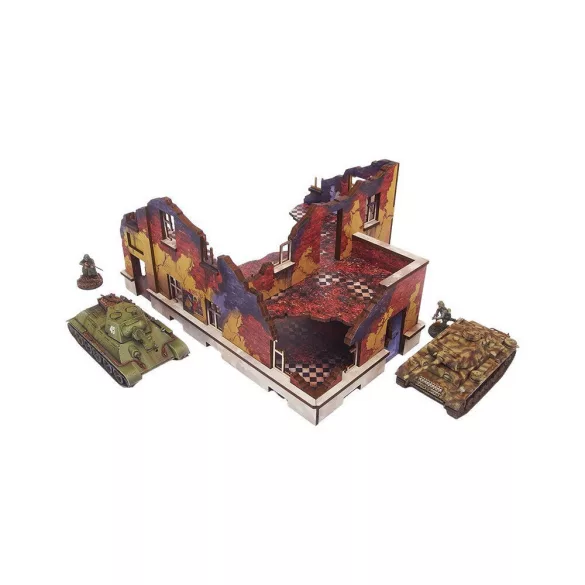 WW2 Ostfront Stalingrad School Left (with balcony) (1) PREPAINTED [28mm/1:56]-H00246
