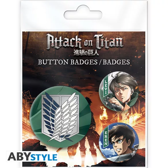 Attack on Titan Badge Pack - Eren & Levi jelvényszett, 3 db