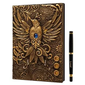 3D Faux-Leather Notebook / Journal - Gold Phoenix-LNX06003